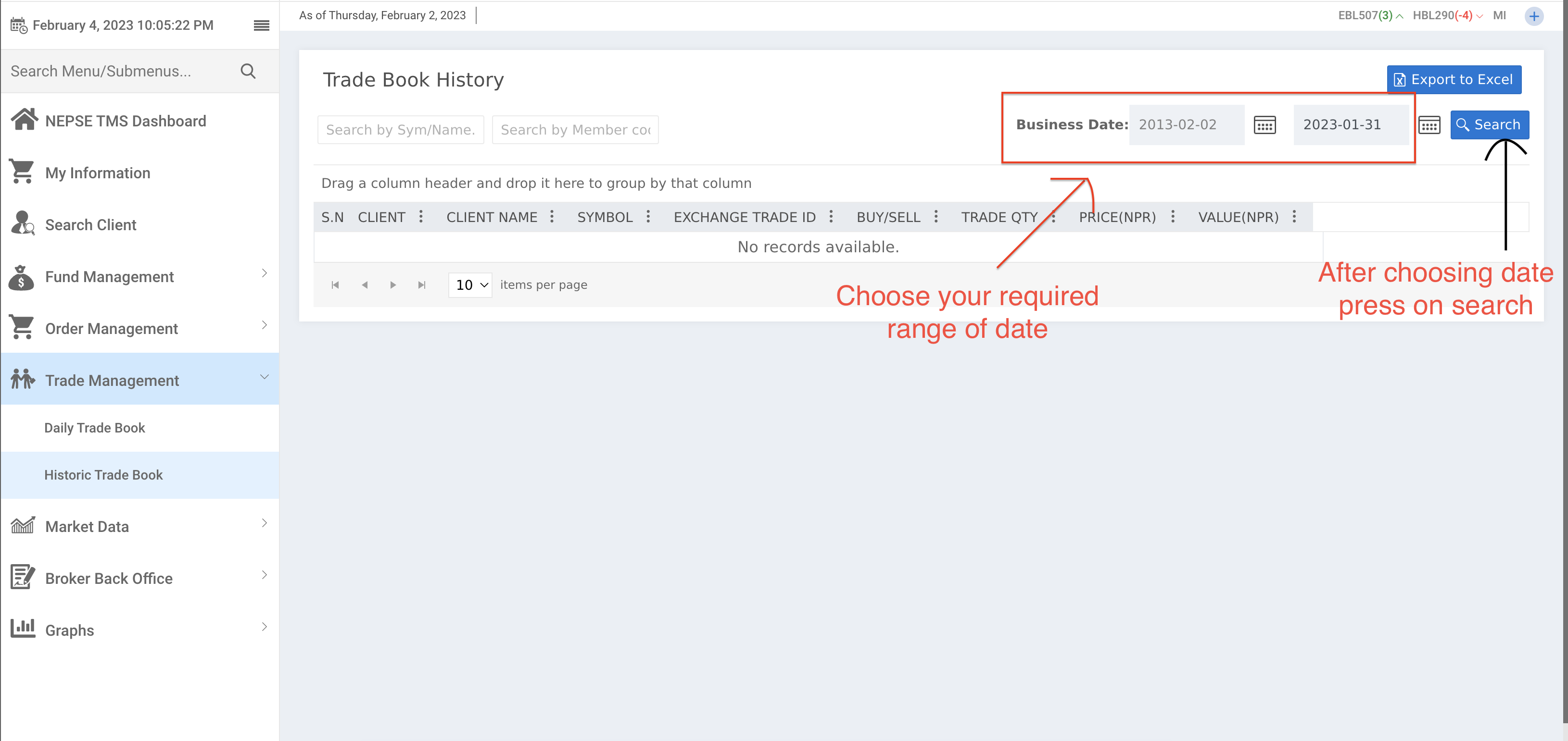 Set the date range